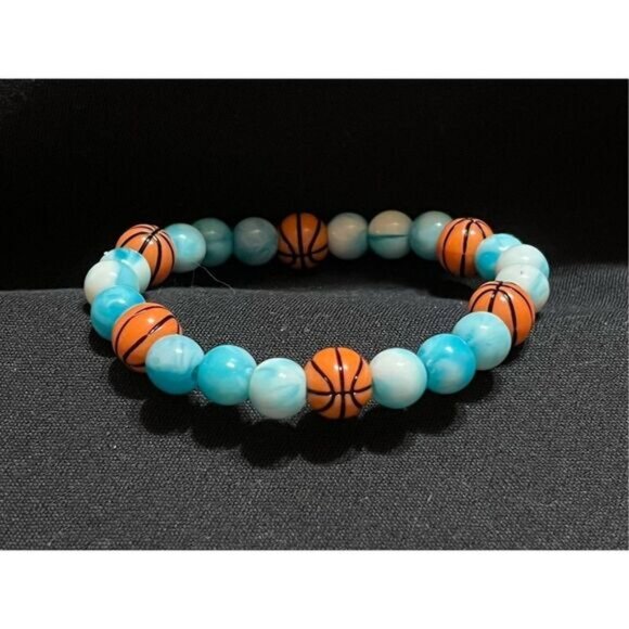 Basket Ball Themed Elastic Bracelet Handmade - Picture 1 of 3
